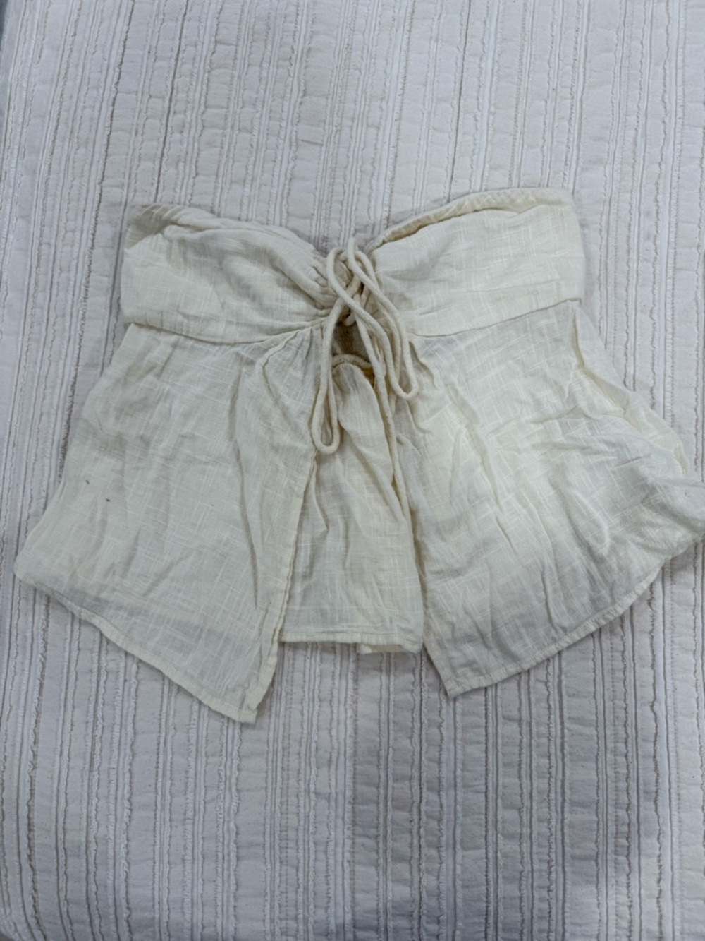 Ecote Cream Linen-Look Strapless Crop Top